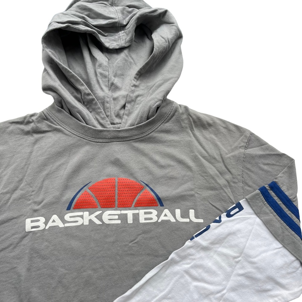 Simply For‎ Sports Boy’s L Gray Basketball Graphic Print Hooded Long Sleeve Top